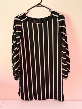 LOFT Black and White Striped Shift Dress